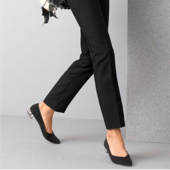 Talbots | Edison 6M Black Suede Leather Pointed Toe Embellished Fancy Heel Flats - Picture 12 of 13